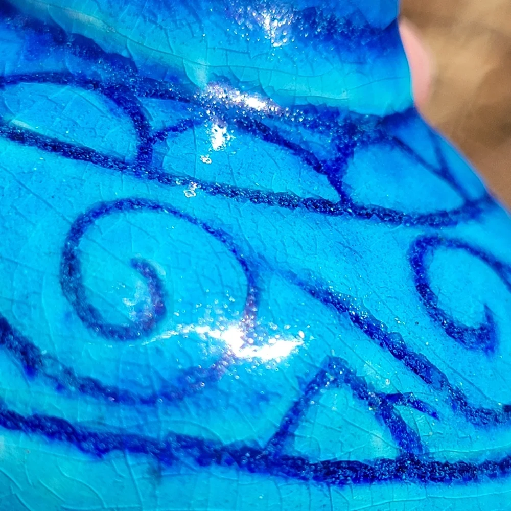 Handcrafted Blue Ceramic Vase ~ Vintage ~ Deep Turquoise Color ~ Pretty!
